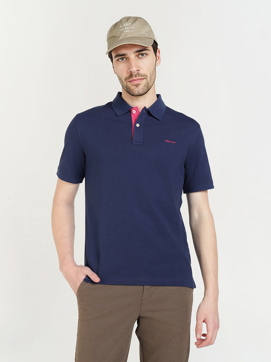 Gant Men Blue Solid Polo Tshirt