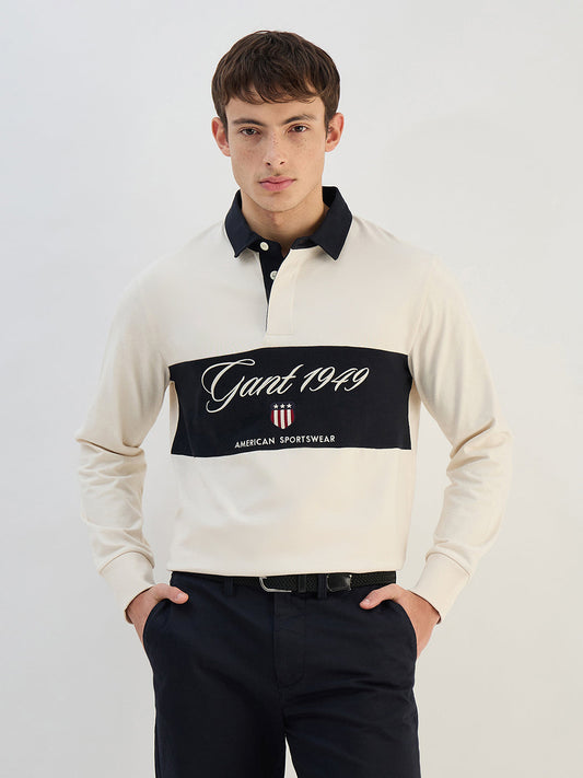 Gant Men Off White Solid Pure Cotton  Polo Collar T-Shirt