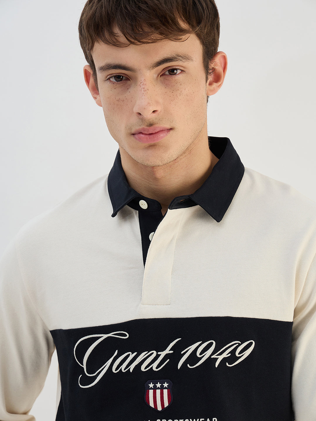 Gant Men Off White Solid Pure Cotton  Polo Collar T-Shirt