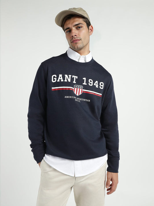 Gant Men Blue Printed Crew Neck Sweatshirt