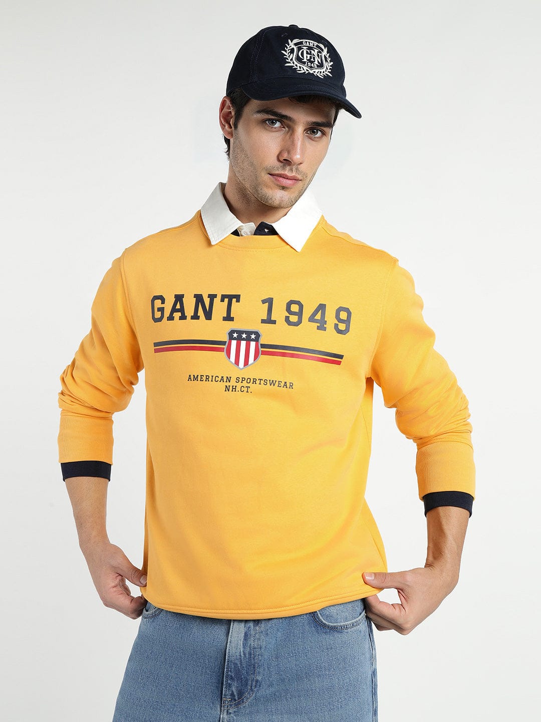 Gant Men Yellow Printed Crew Neck Sweatshirt