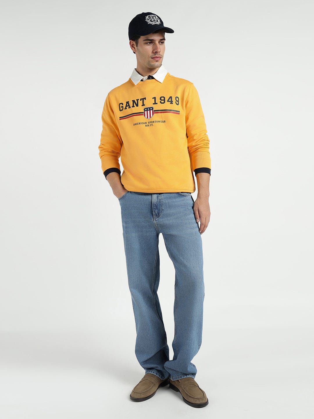 Gant Men Yellow Printed Crew Neck Sweatshirt