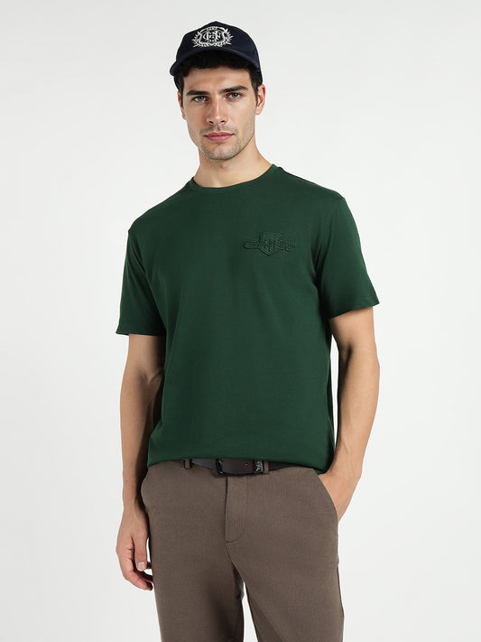 Gant Men Green Solid Crew Neck Tshirt