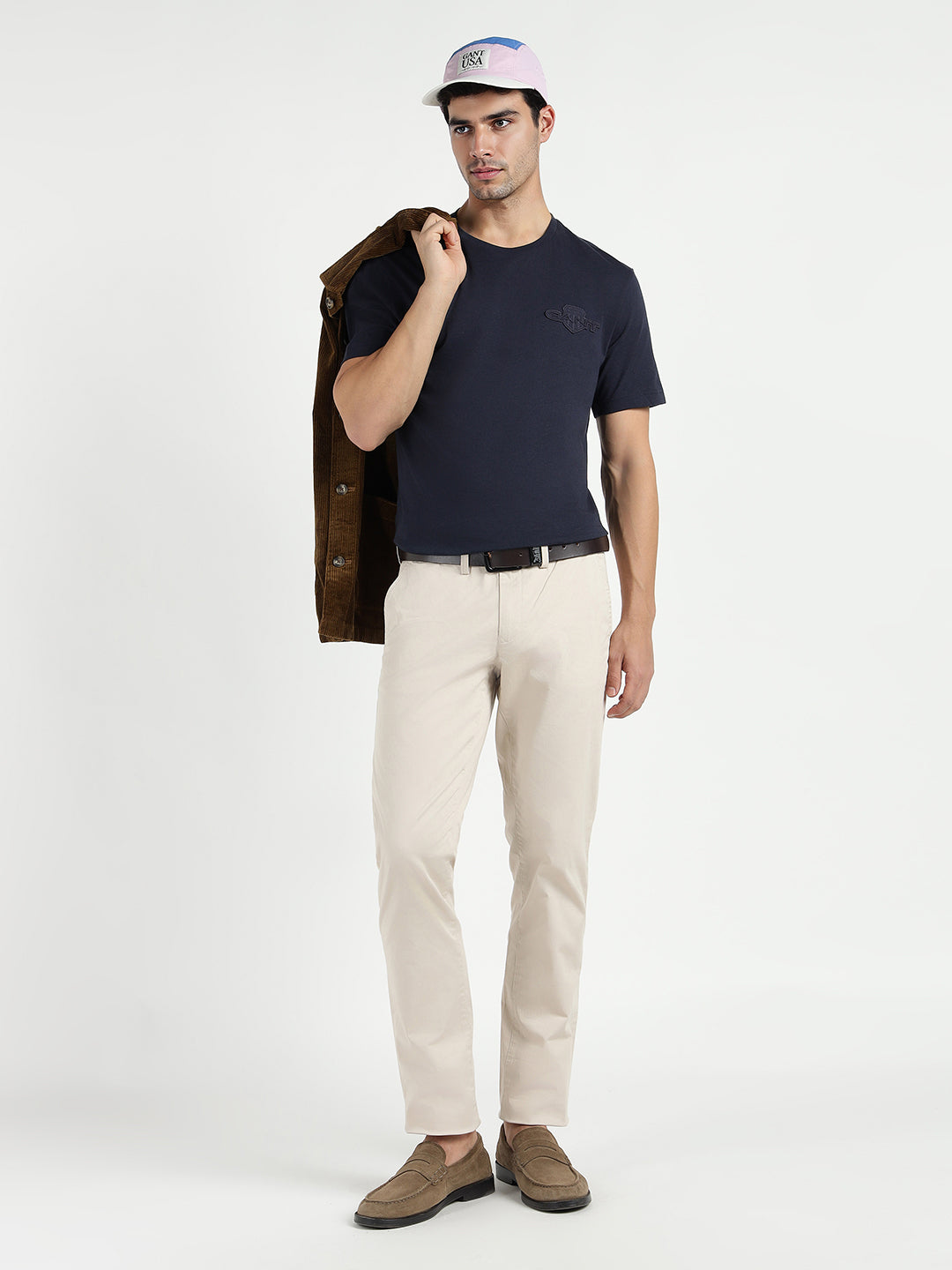 Gant Men Blue Solid Crew Neck Tshirt