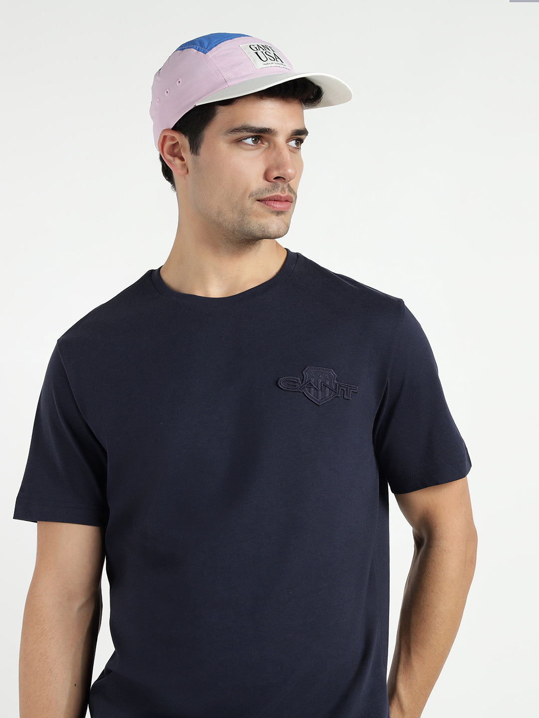 Gant Men Blue Solid Crew Neck Tshirt