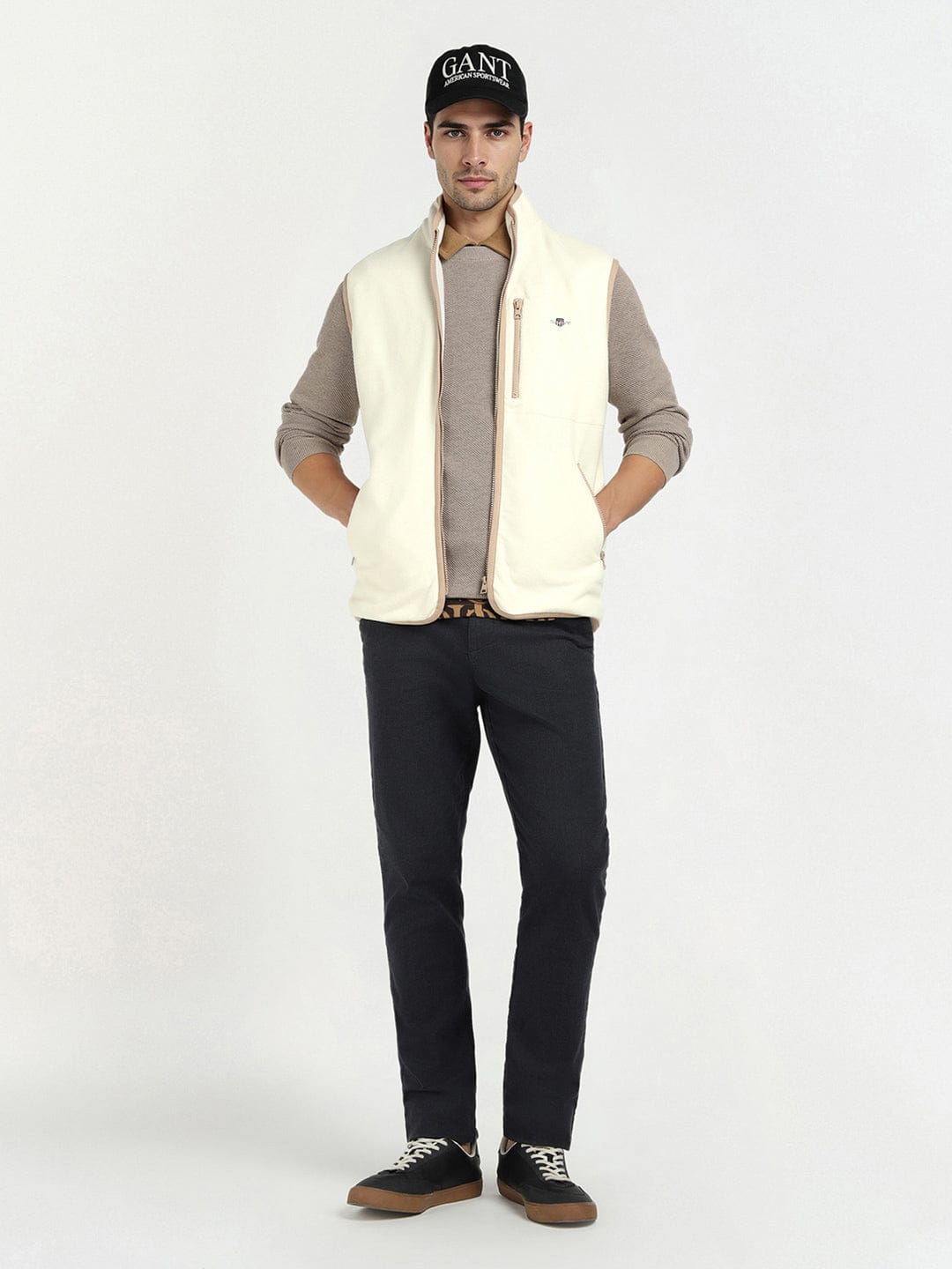 Gant Men Cream Solid Collar Sweatshirt