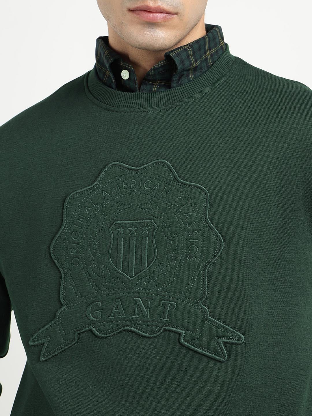 Gant Men Green Solid Crew Neck Sweatshirt