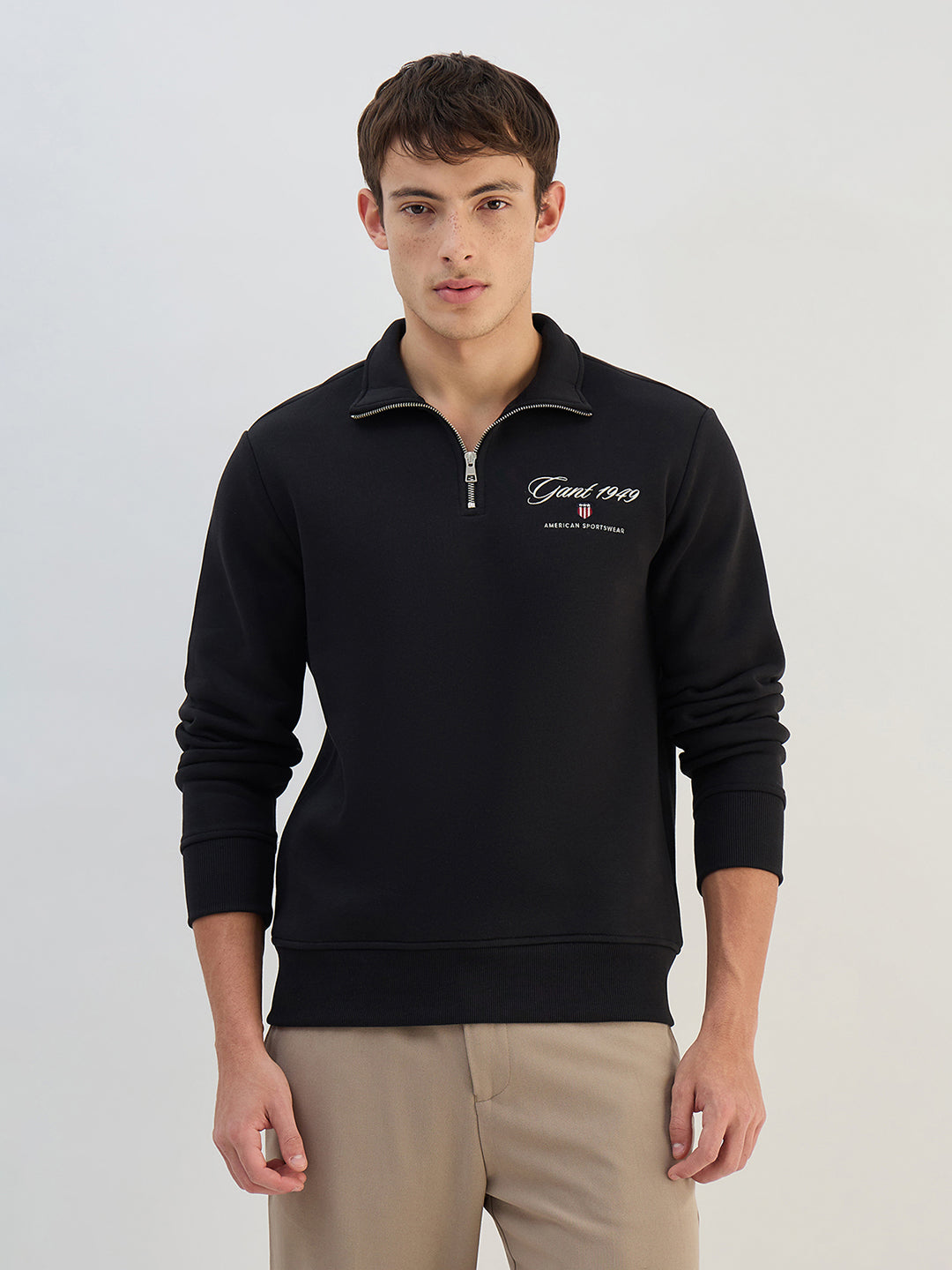 Gant Men Black Solid High Neck Sweatshirt