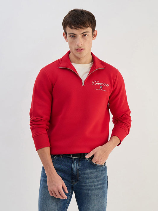 Gant Men Red Solid High Neck Sweatshirt