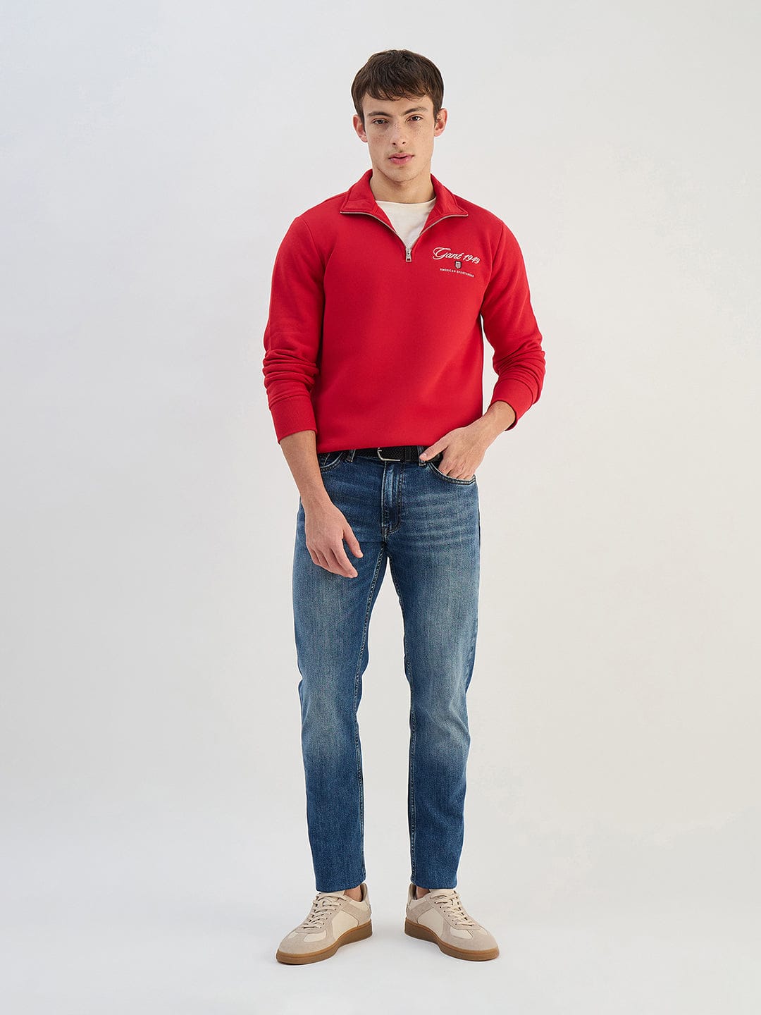 Gant Men Red Solid High Neck Sweatshirt