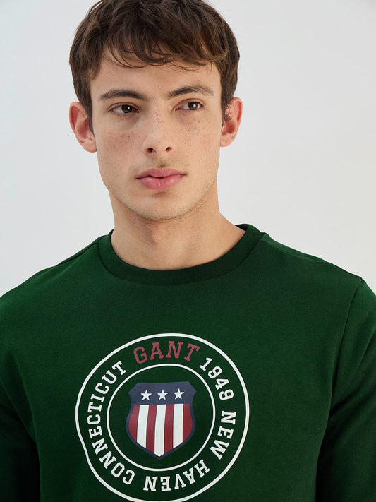 Gant Men Green Solid Round Neck Sweatshirt