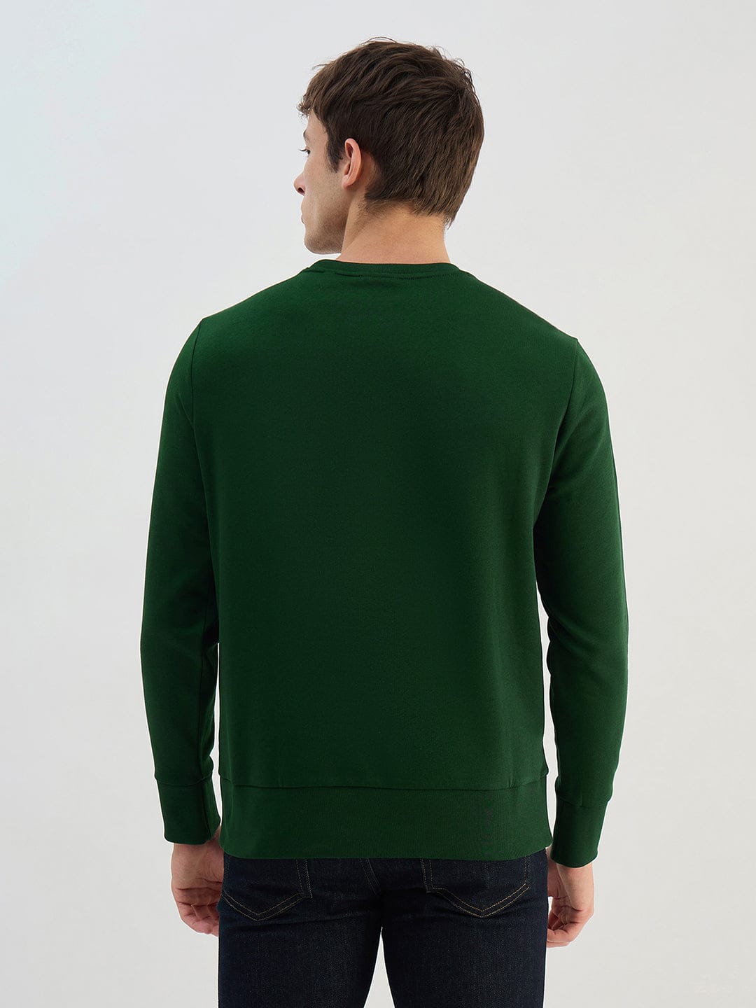 Gant Men Green Solid Round Neck Sweatshirt