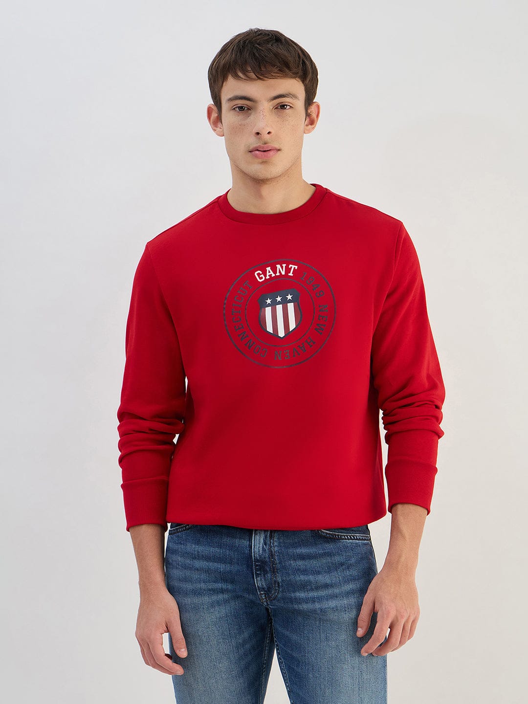 Gant Men Red Solid Round Neck Sweatshirt
