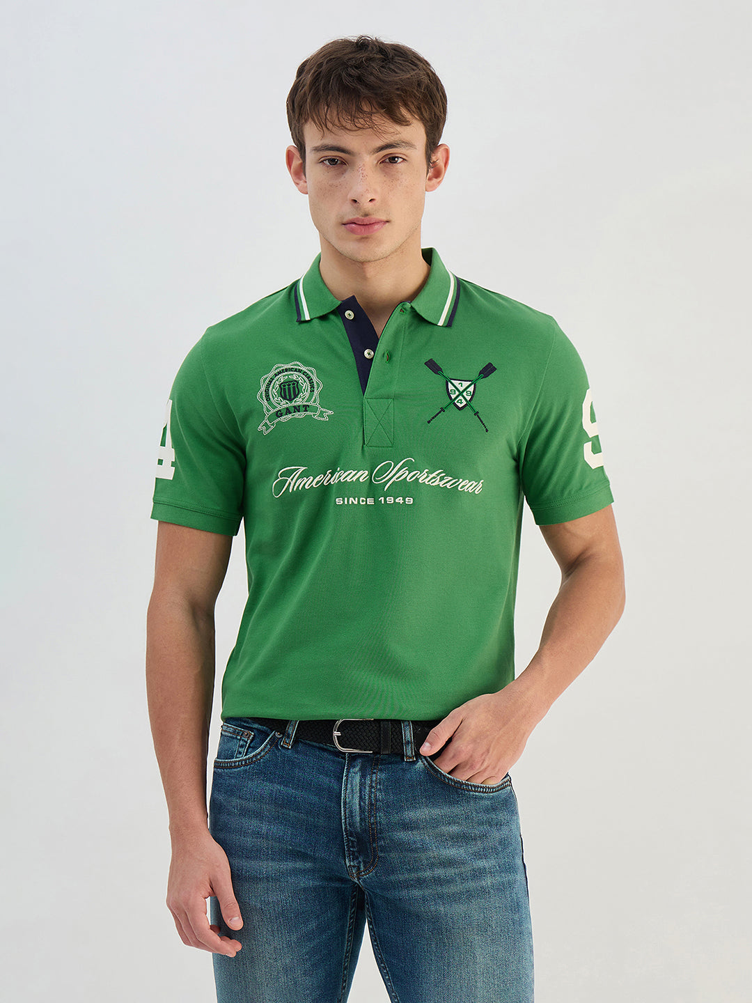 Gant Men Green Solid Pure Cotton Polo Collar T-Shirt