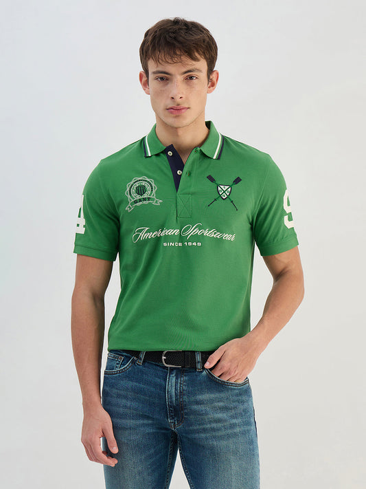 Gant Men Green Solid Pure Cotton Polo Collar T-Shirt