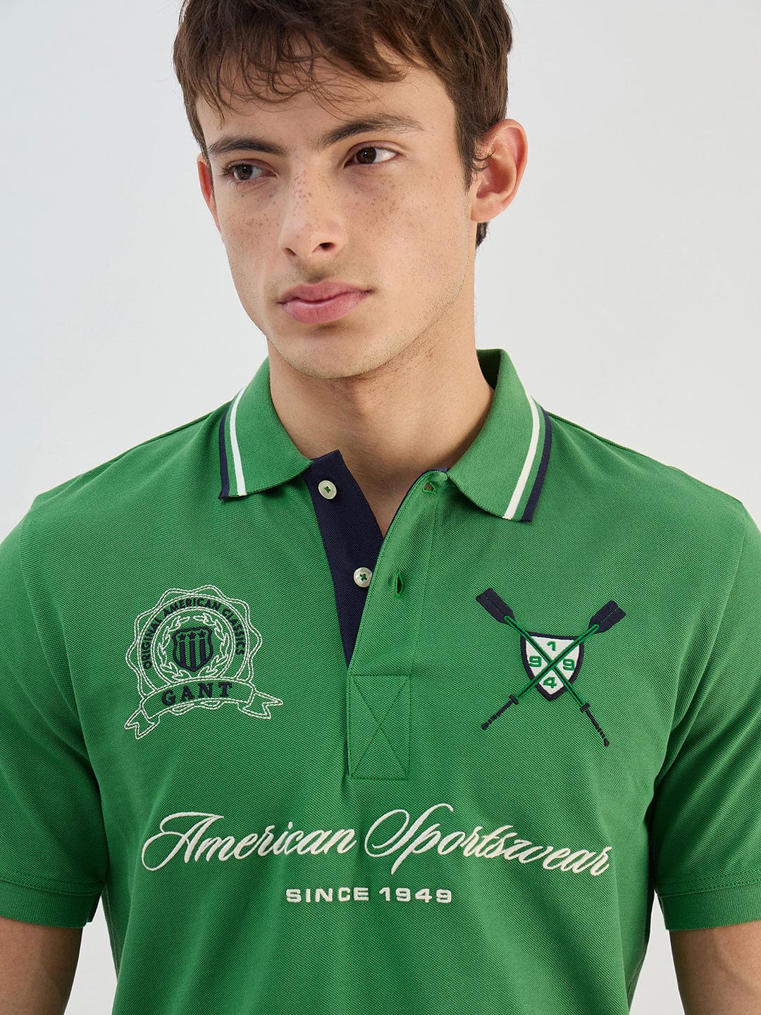 Gant Men Green Solid Pure Cotton Polo Collar T-Shirt