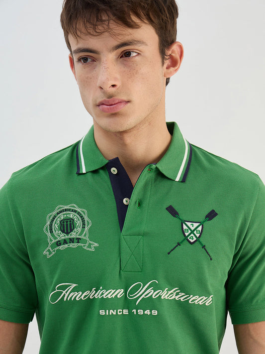 Gant Men Green Solid Pure Cotton Polo Collar T-Shirt