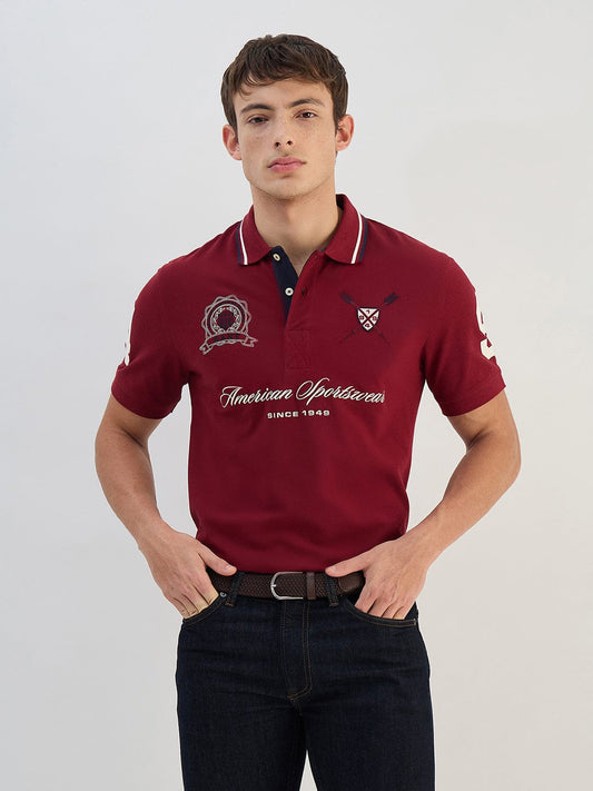 Gant Men Red Solid Pure Cotton Polo Collar T-Shirt