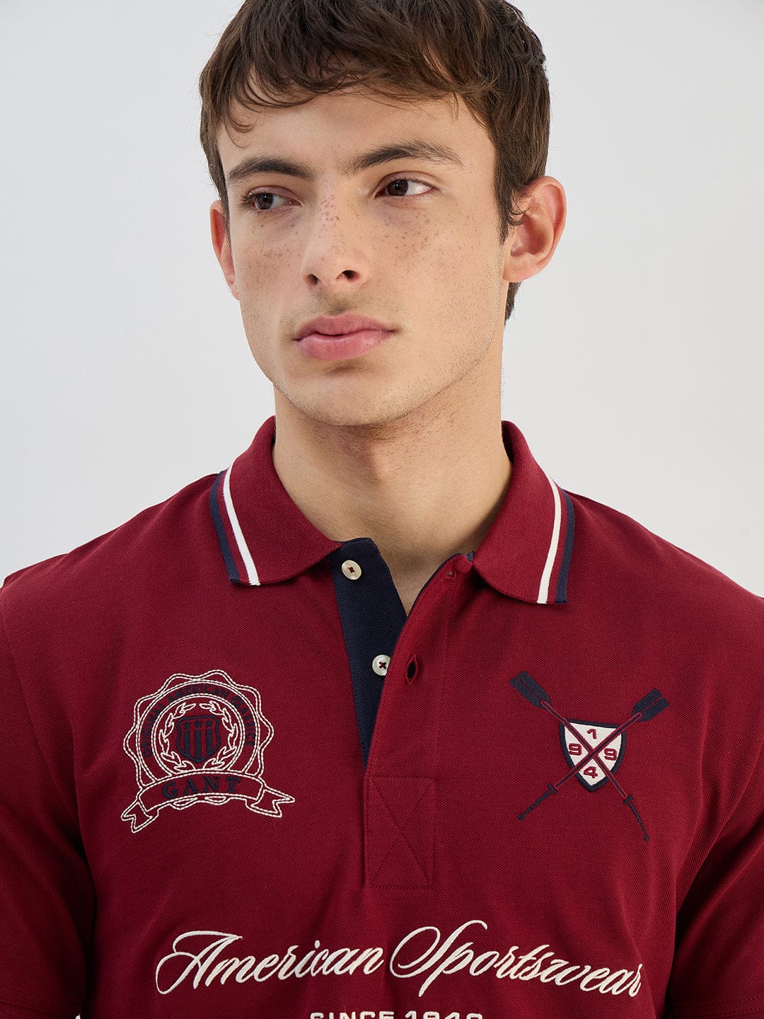 Gant Men Red Solid Pure Cotton Polo Collar T-Shirt