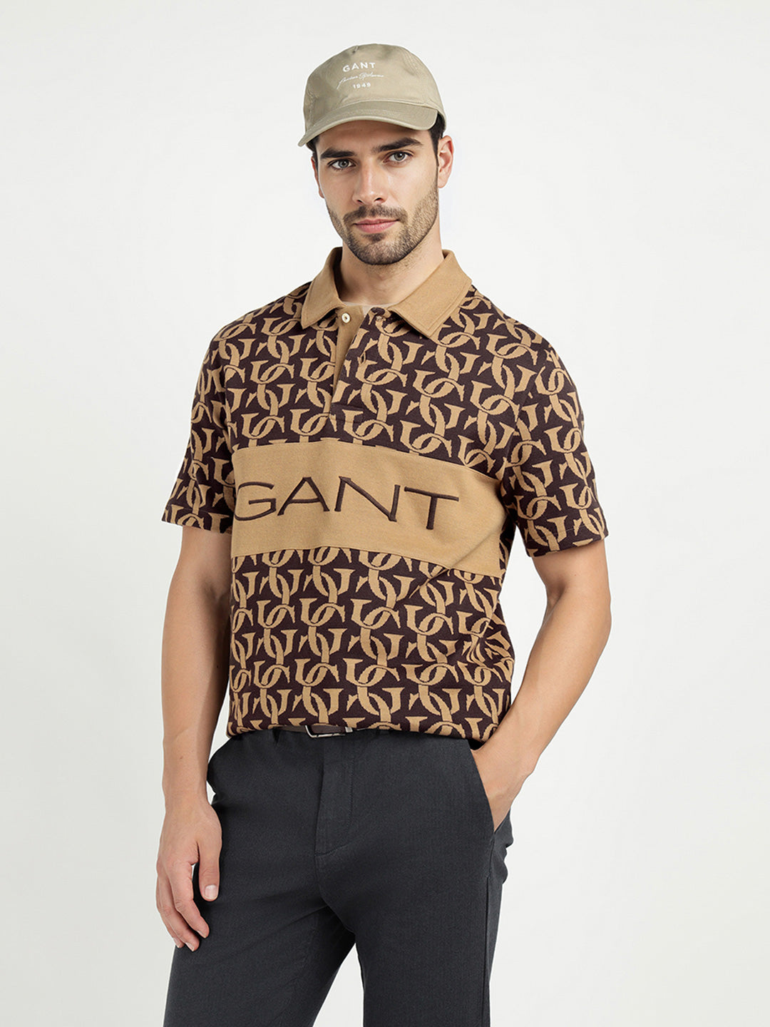 Gant Men Khaki Printed Polo Tshirt