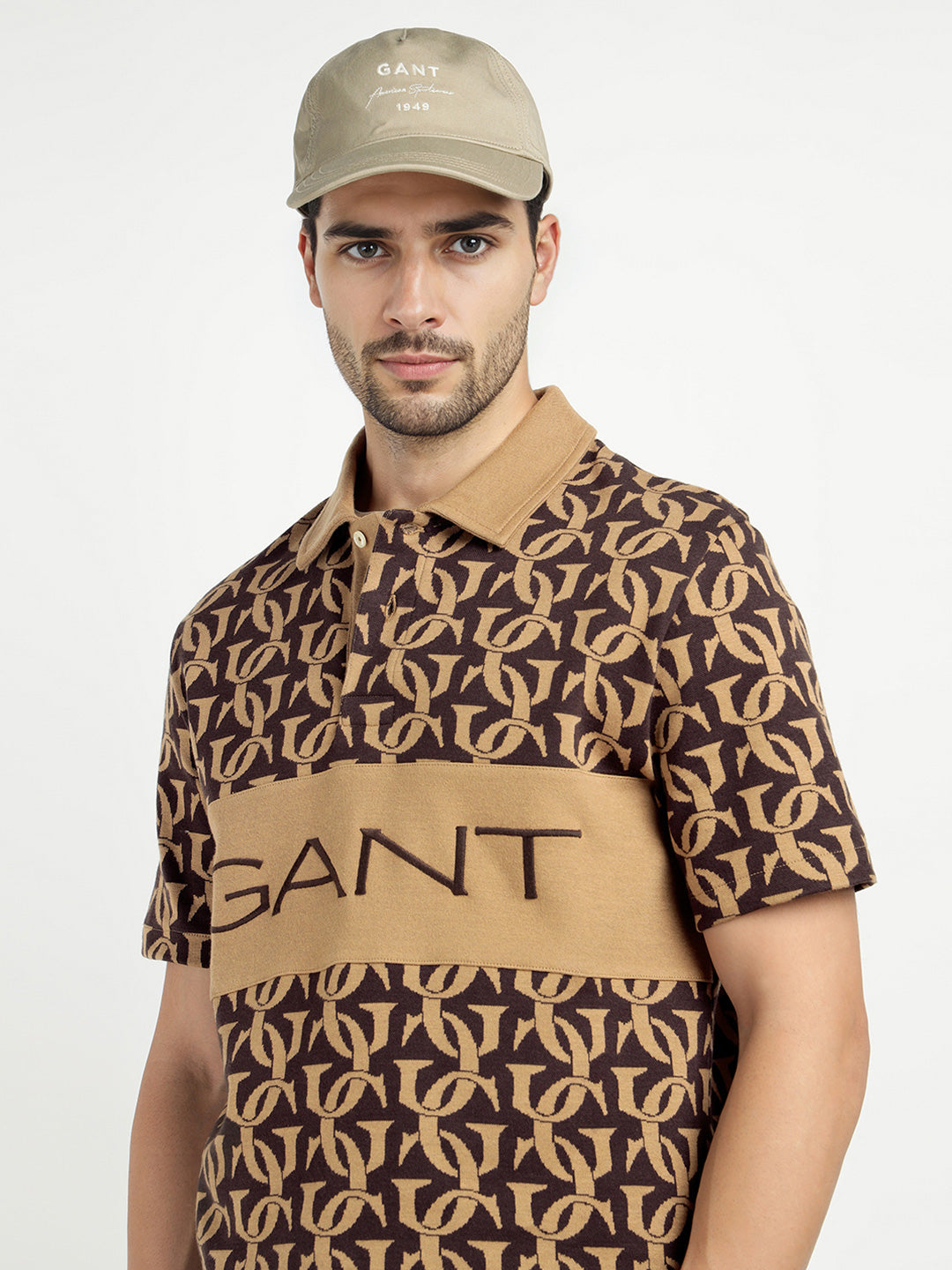 Gant Men Khaki Printed Polo Tshirt