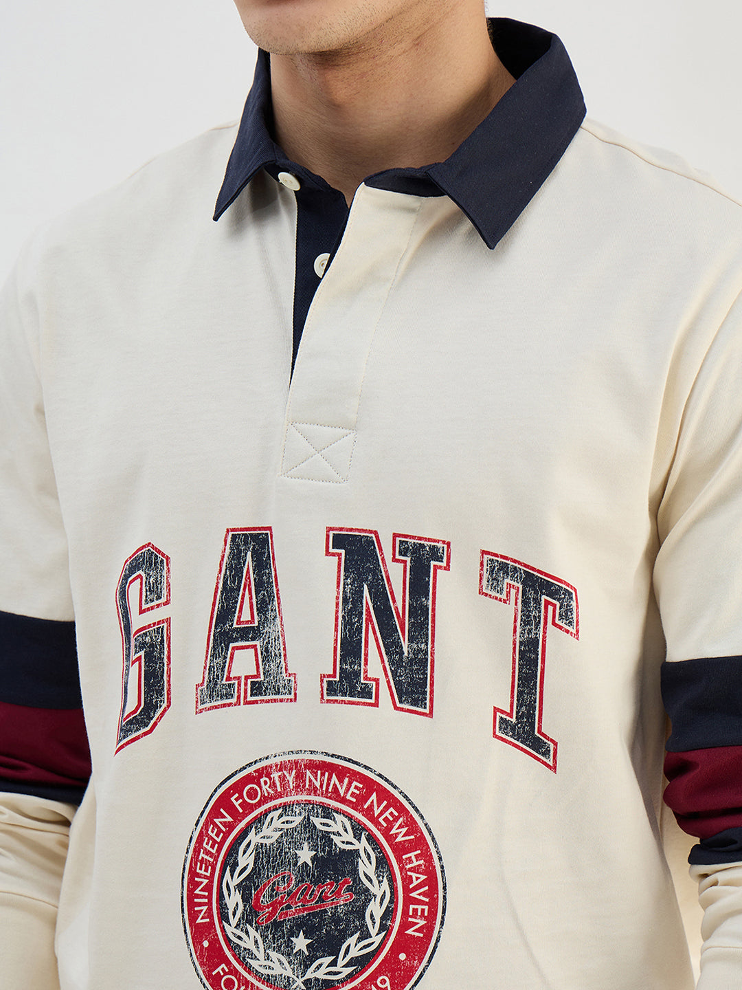 Gant Men Beige Logo Pure Cotton Collared Ruggers