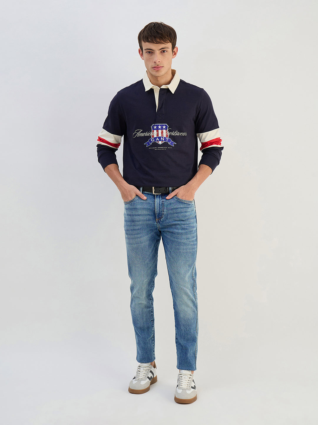 Gant Men Navy Blue Logo Pure Cotton Collared Ruggers