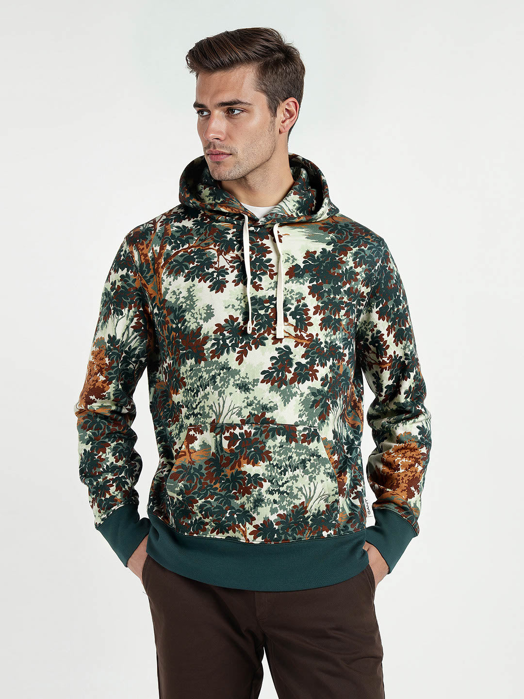 Gant Men Beige/Green Printed Hooded Sweatshirt
