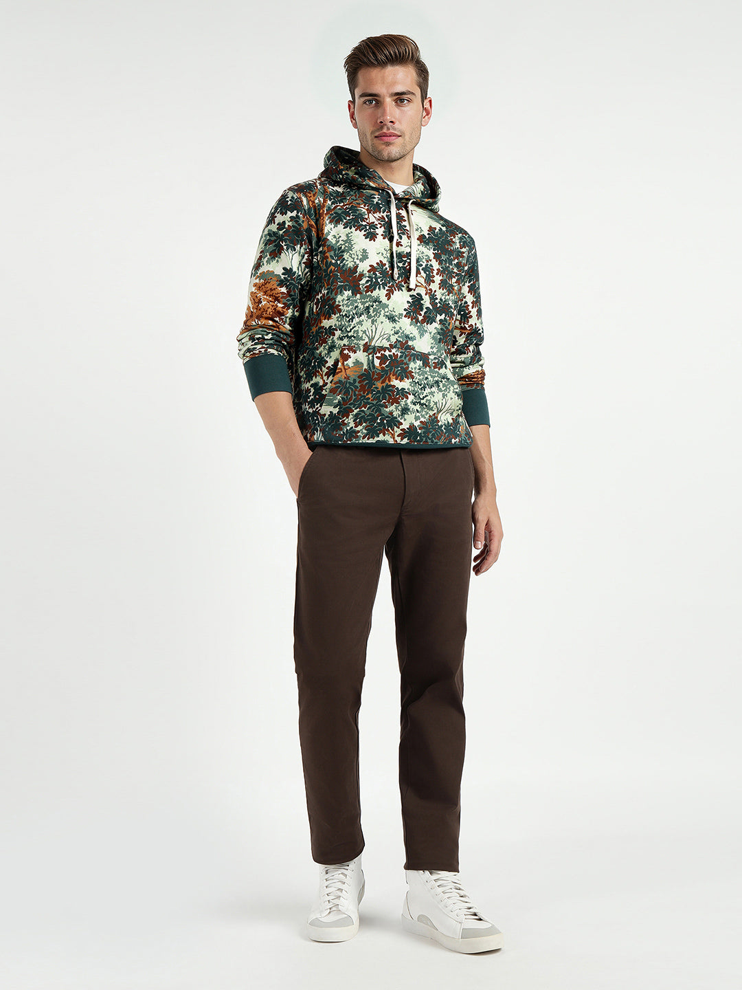 Gant Men Beige/Green Printed Hooded Sweatshirt