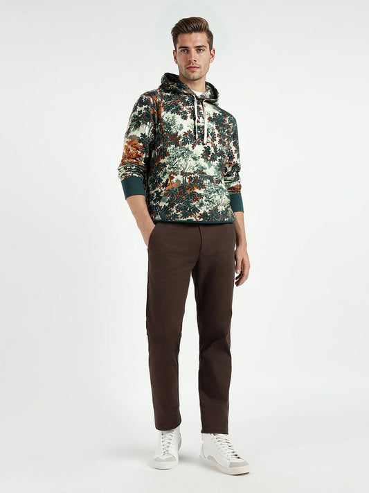 Gant Men Beige/Green Printed Hooded Sweatshirt