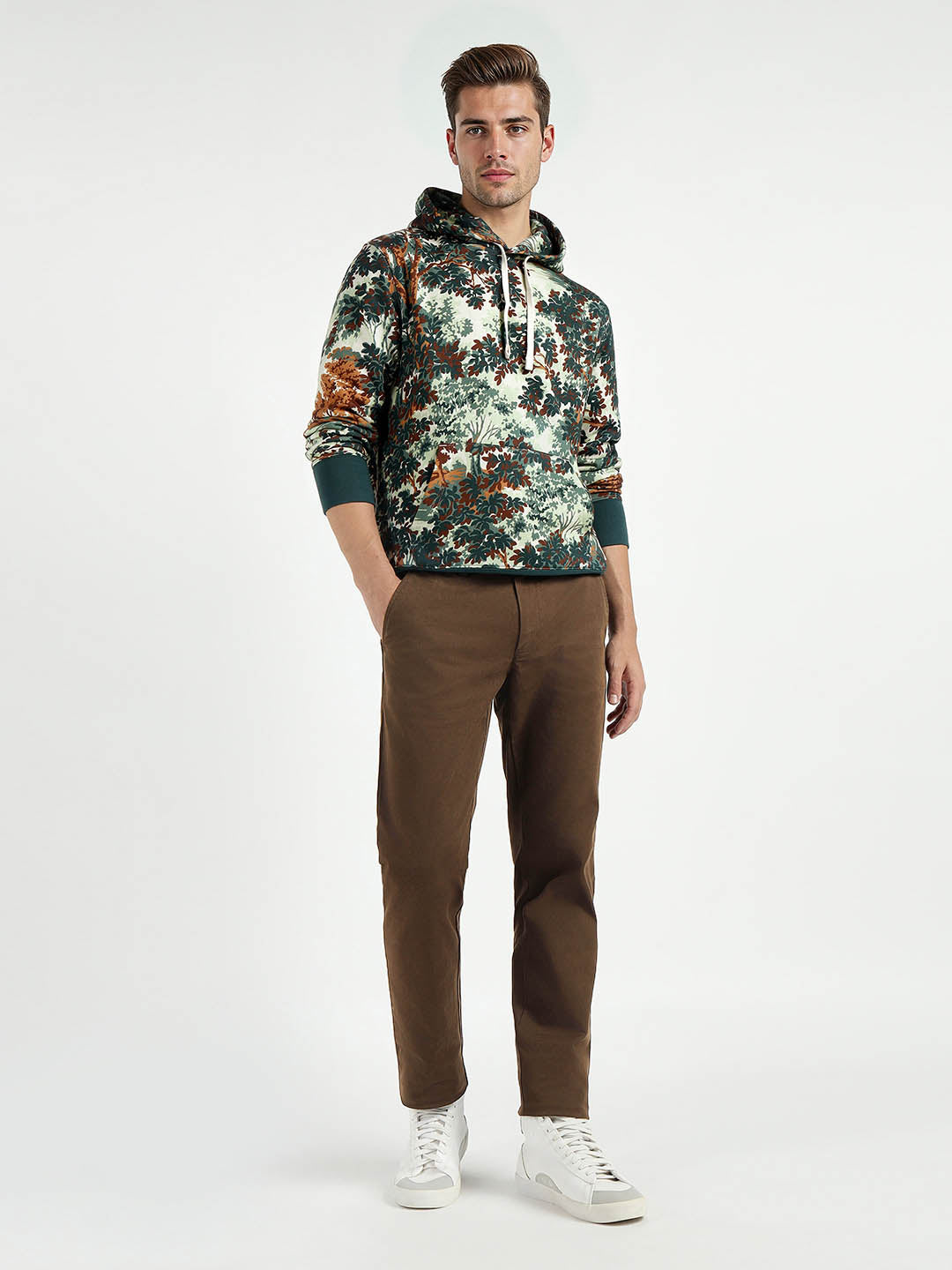 Gant Men Beige/Green Printed Hooded Sweatshirt