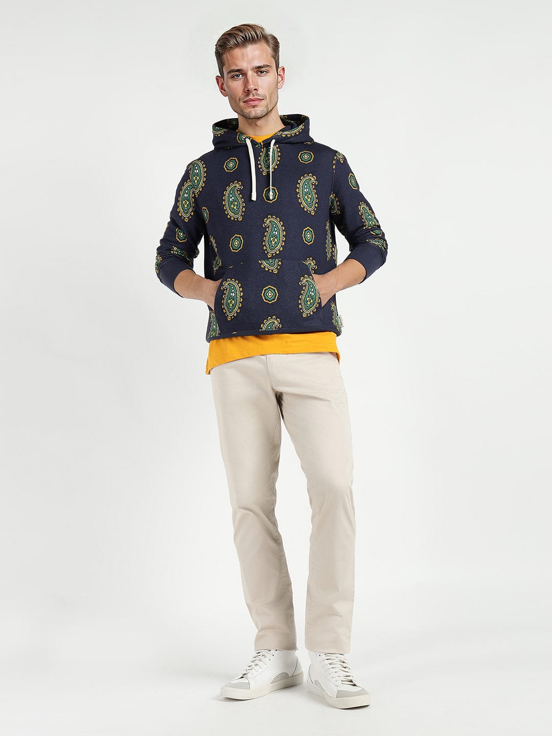 Gant Men Blue Printed Hooded Sweatshirt
