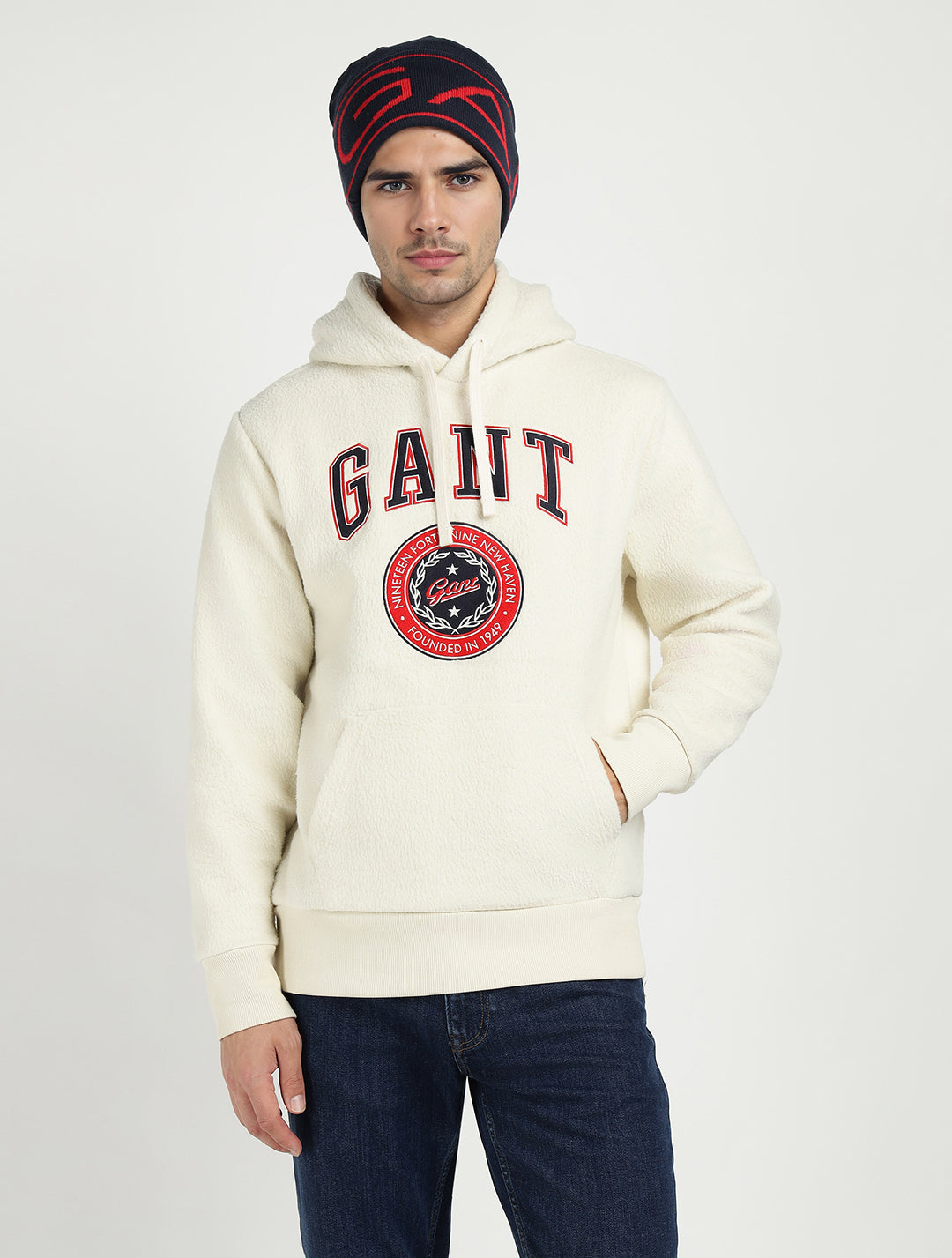 Gant Men Cream Solid Hooded Sweatshirt