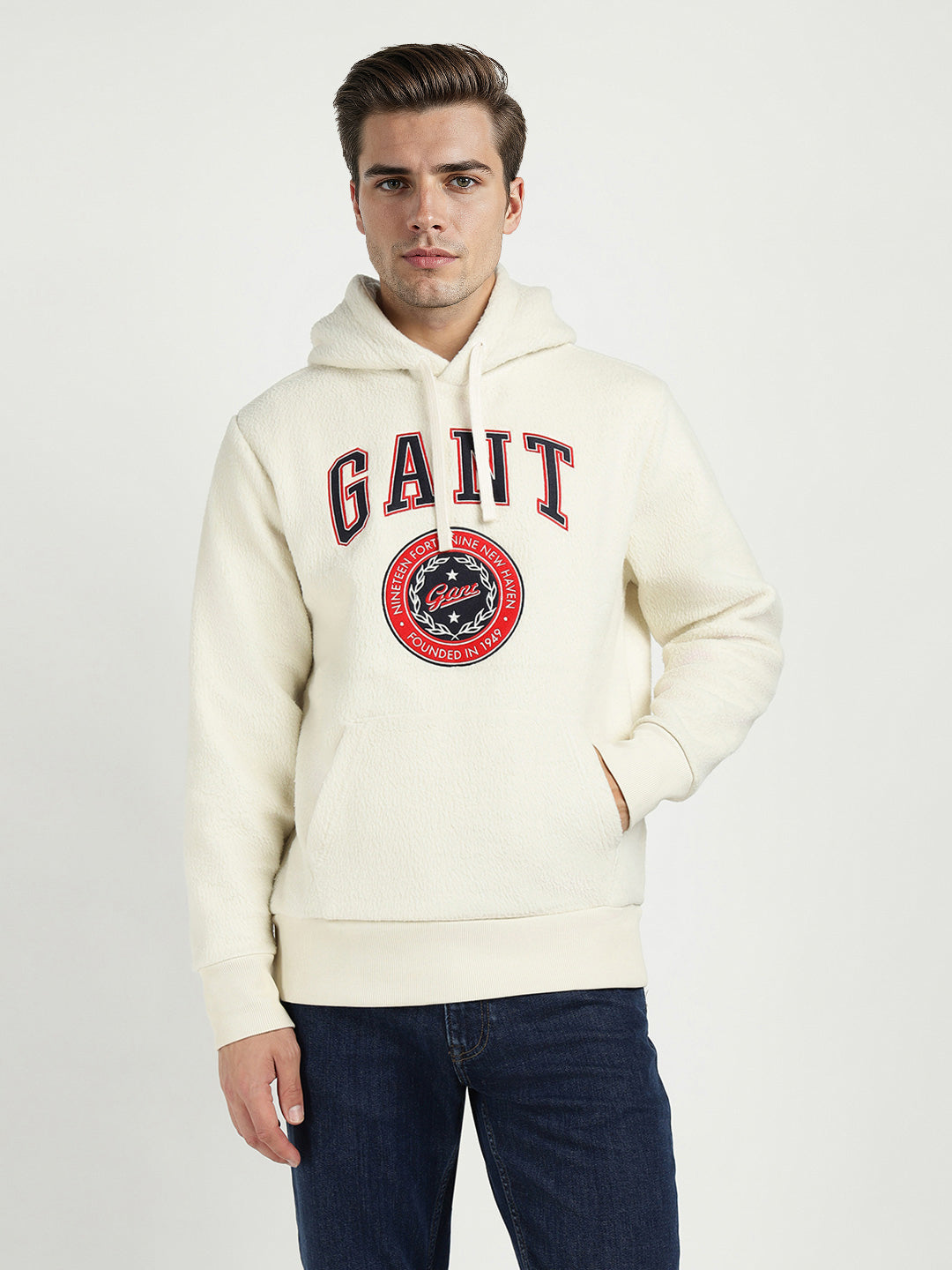 Gant Men Cream Solid Hooded Sweatshirt