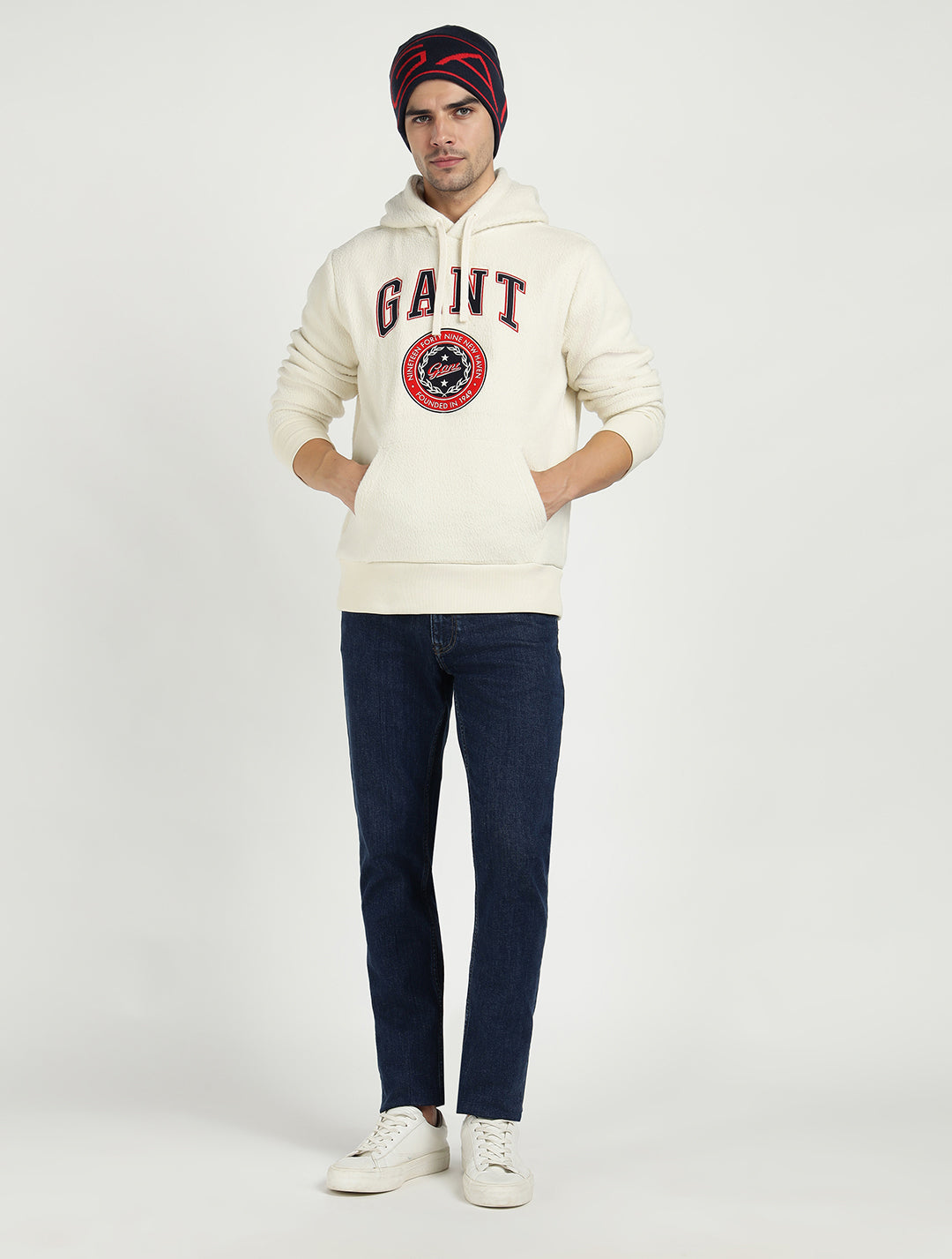 Gant Men Cream Solid Hooded Sweatshirt