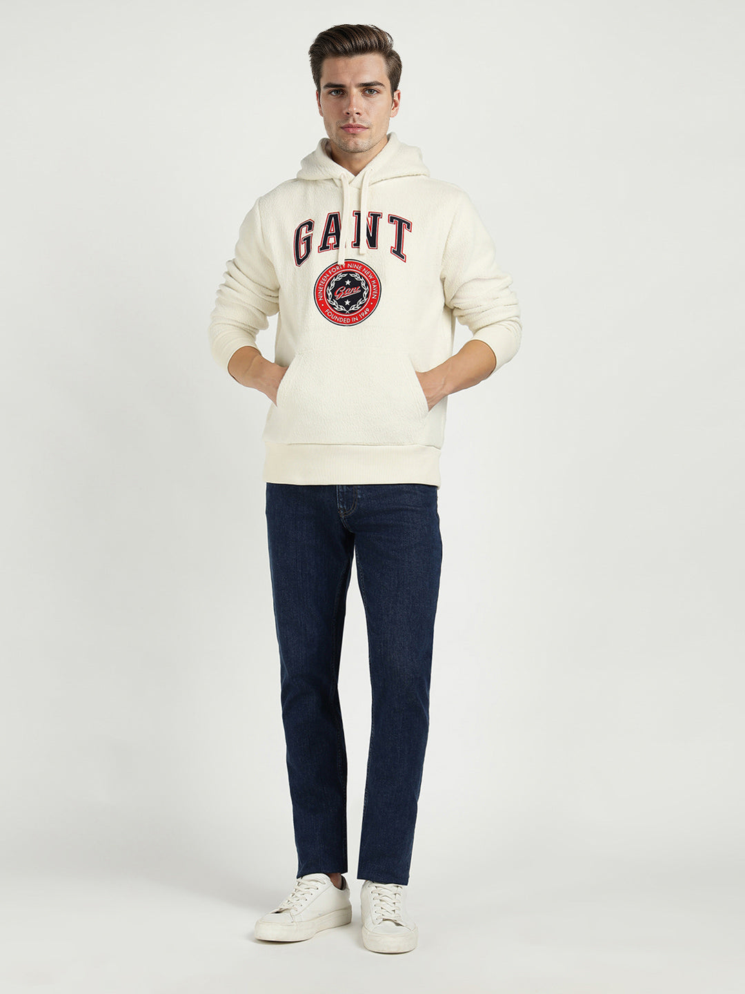 Gant Men Cream Solid Hooded Sweatshirt