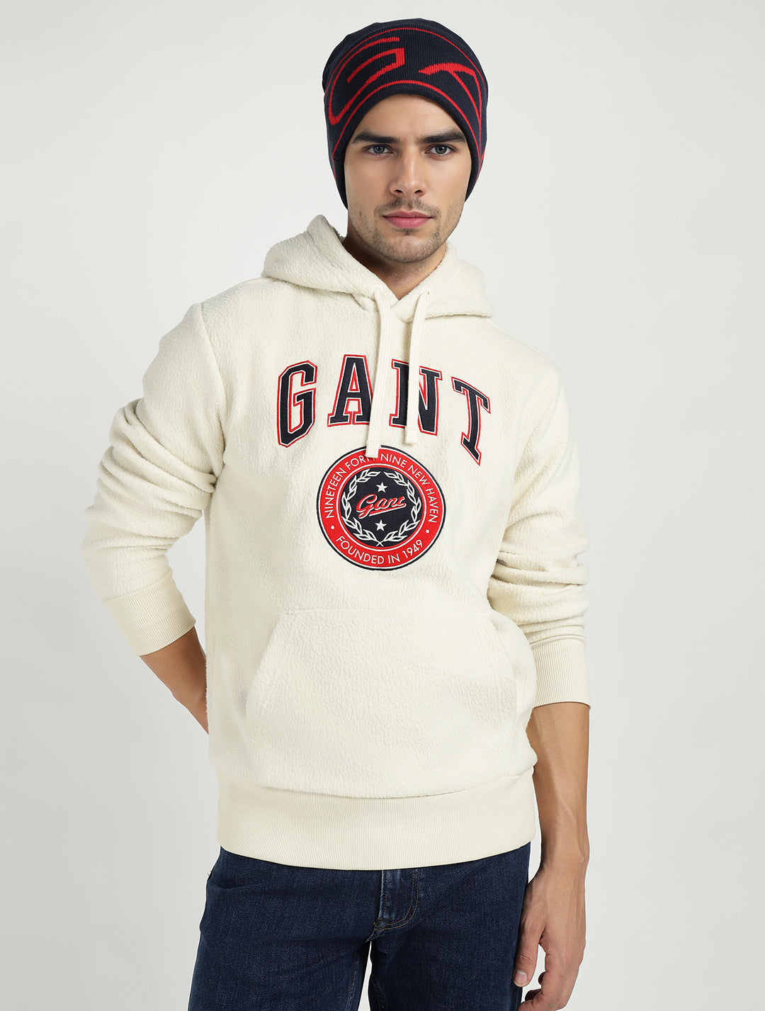 Gant Men Cream Solid Hooded Sweatshirt