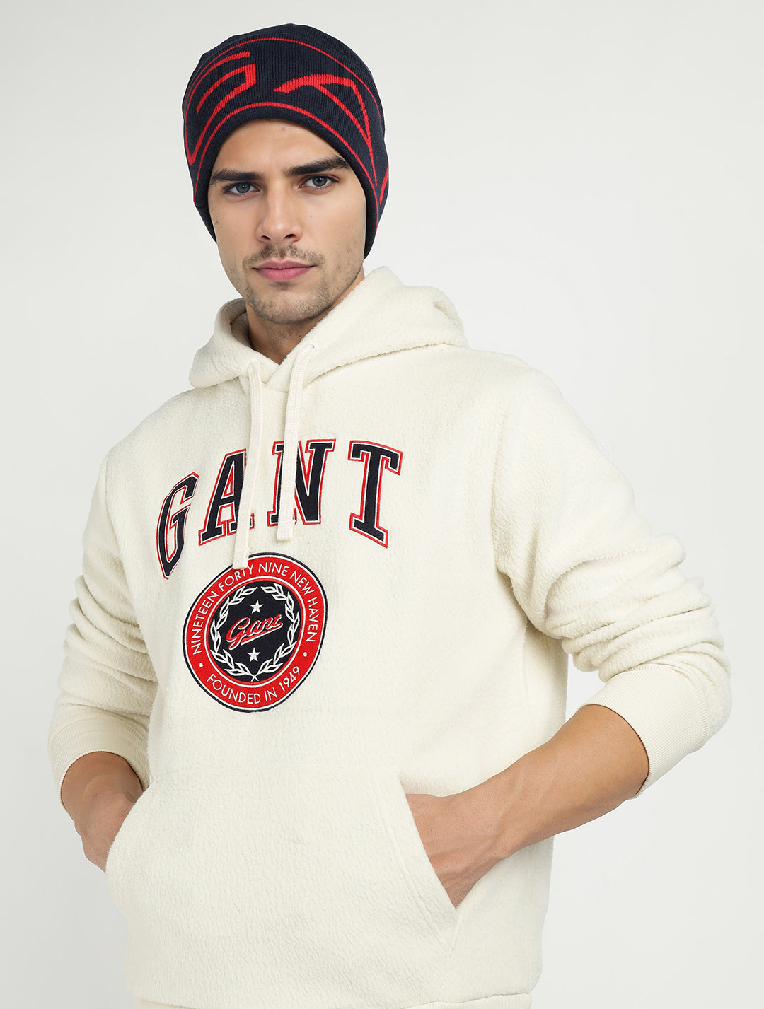 Gant Men Cream Solid Hooded Sweatshirt