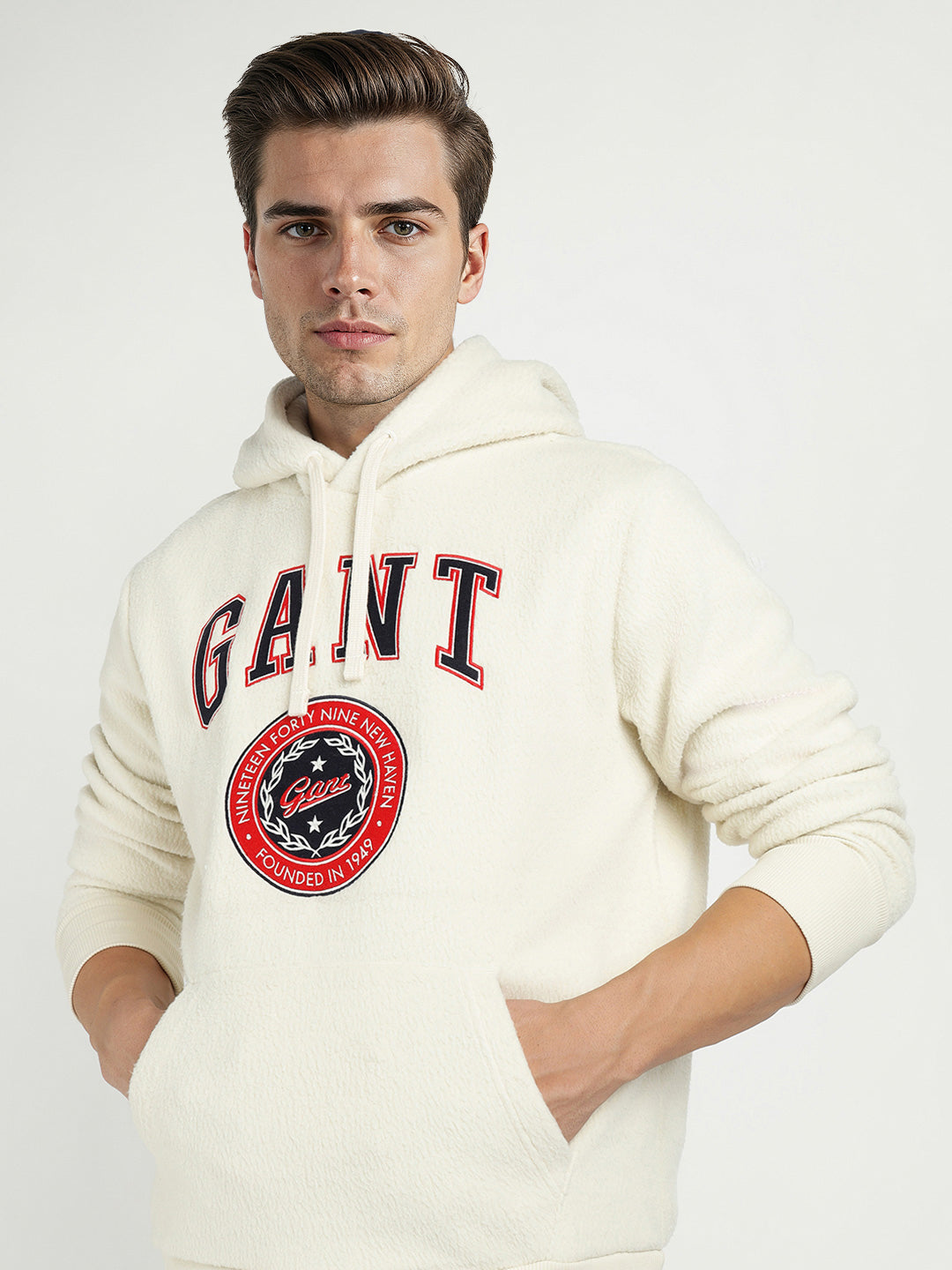Gant Men Cream Solid Hooded Sweatshirt