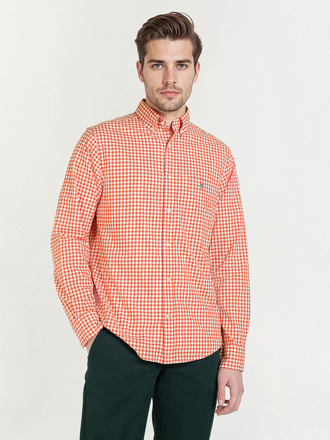 Gant Men Orange Checks Collar Shirt