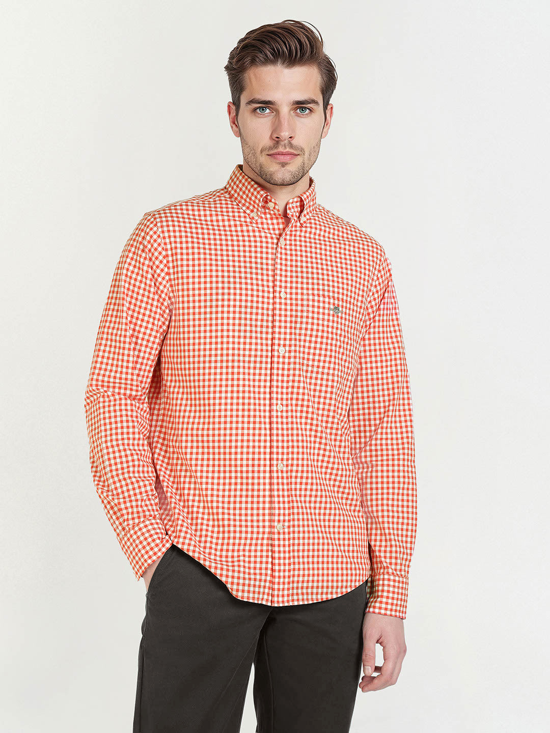 Gant Men Orange Checks Collar Shirt
