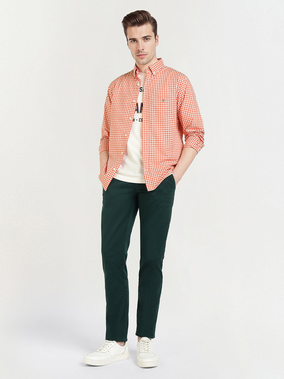 Gant Men Orange Checks Collar Shirt