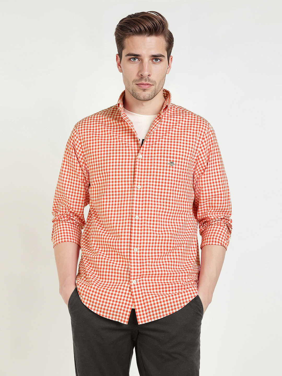 Gant Men Orange Checks Collar Shirt