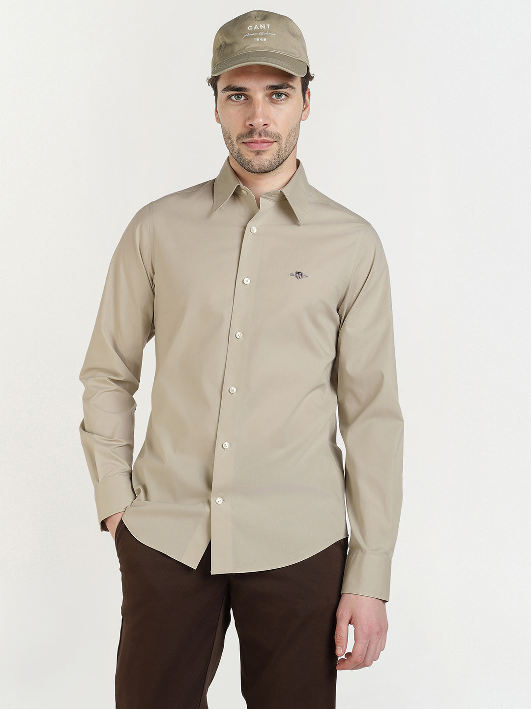 Gant Men Beige Solid Collar Shirt