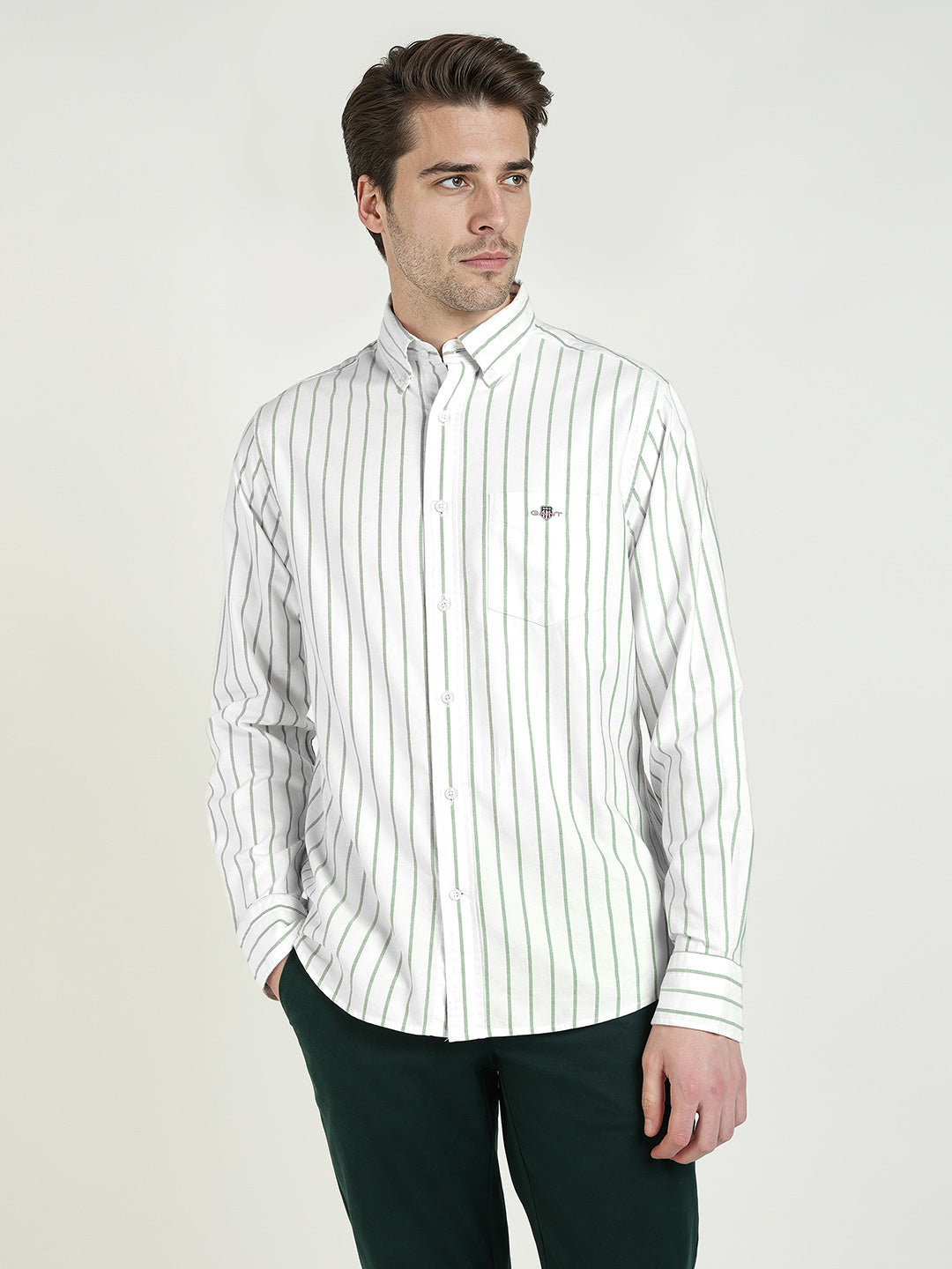 Gant Men Green Striped Collar Shirt