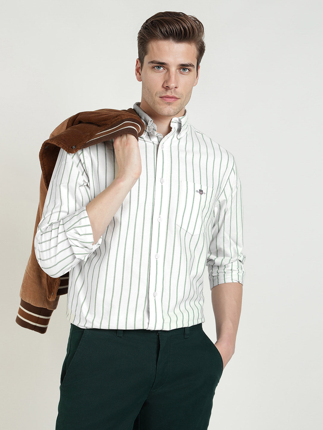 Gant Men Green Striped Collar Shirt