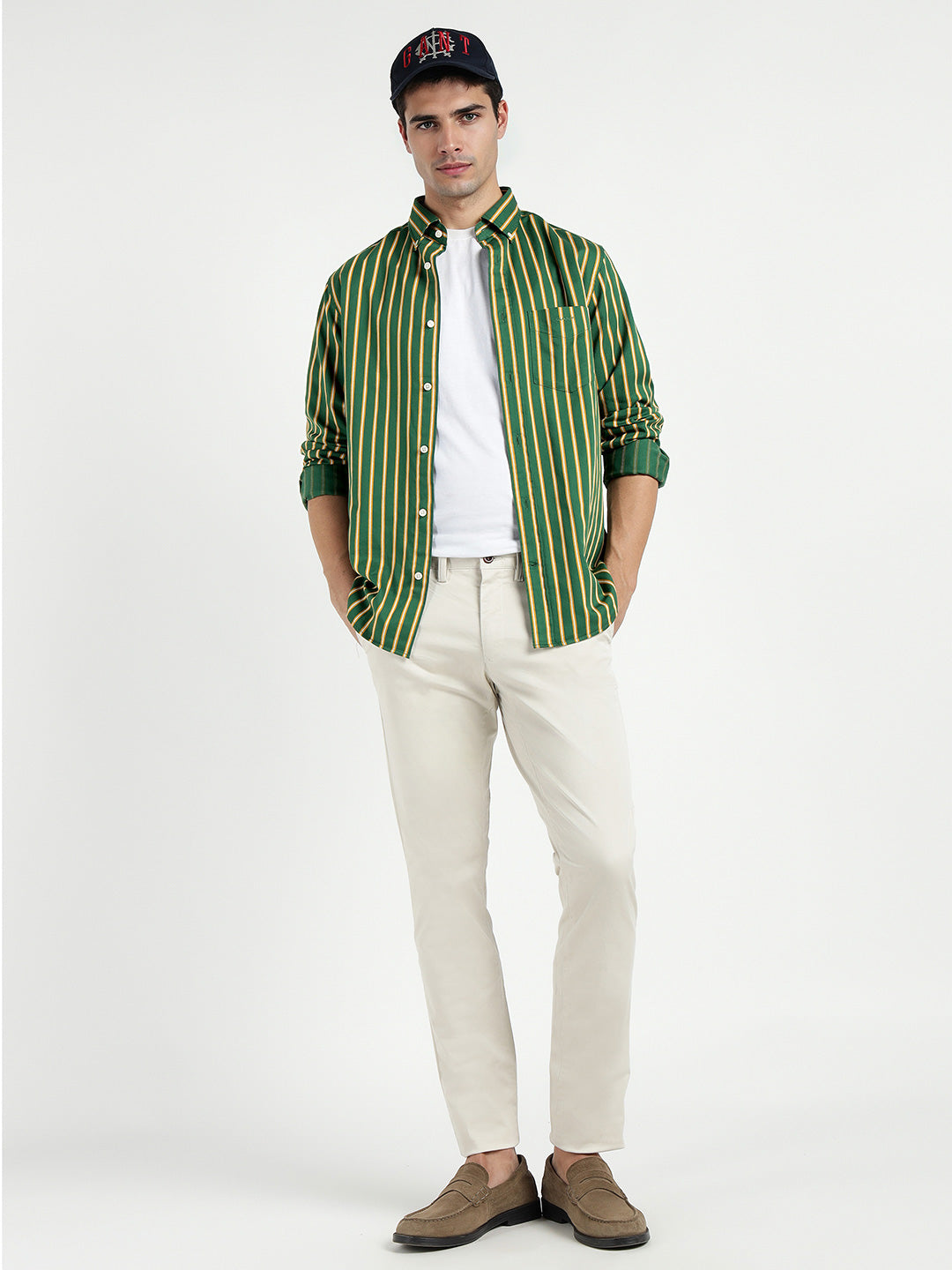 Gant Men Green Striped Collar Shirt
