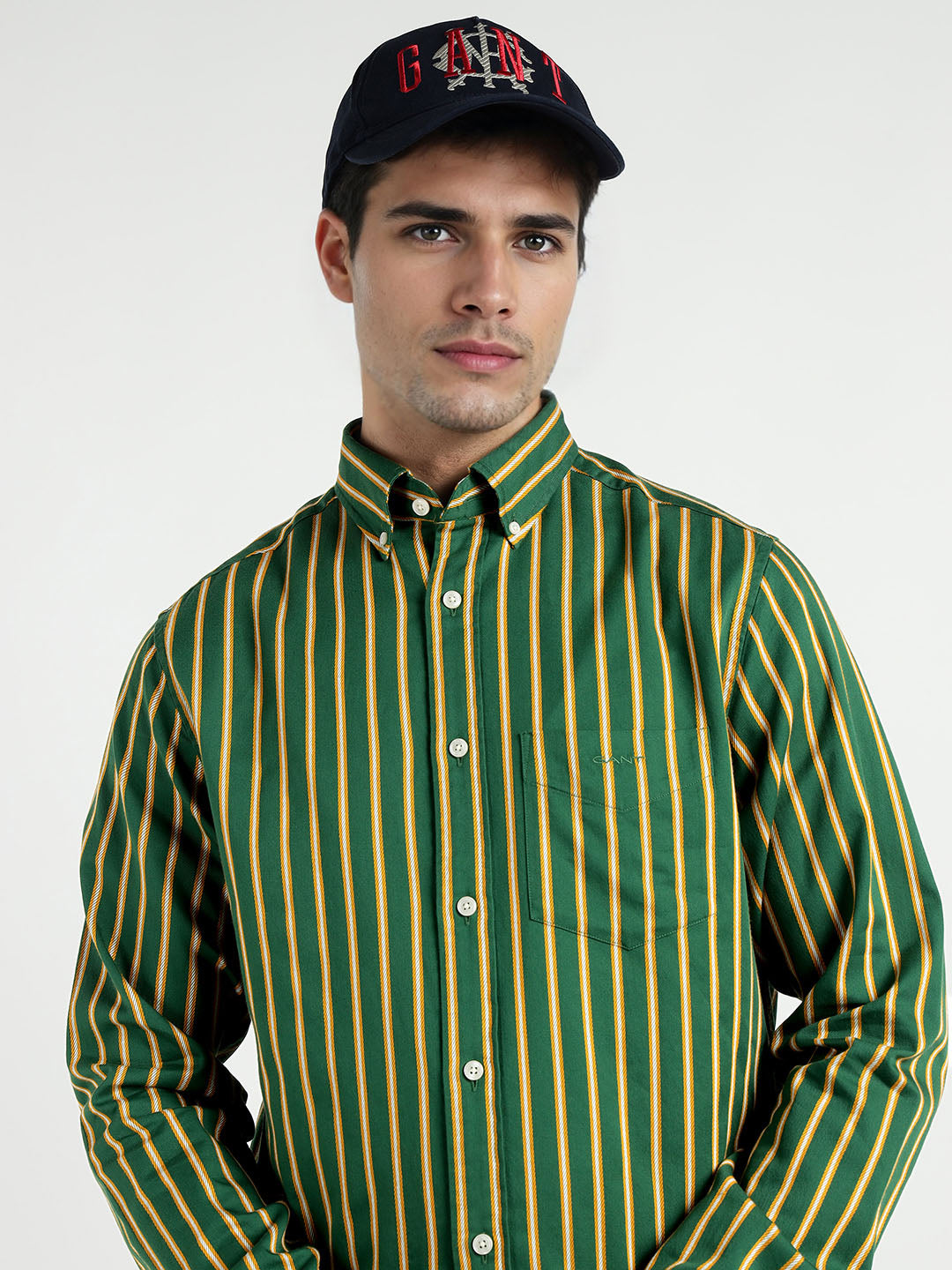 Gant Men Green Striped Collar Shirt