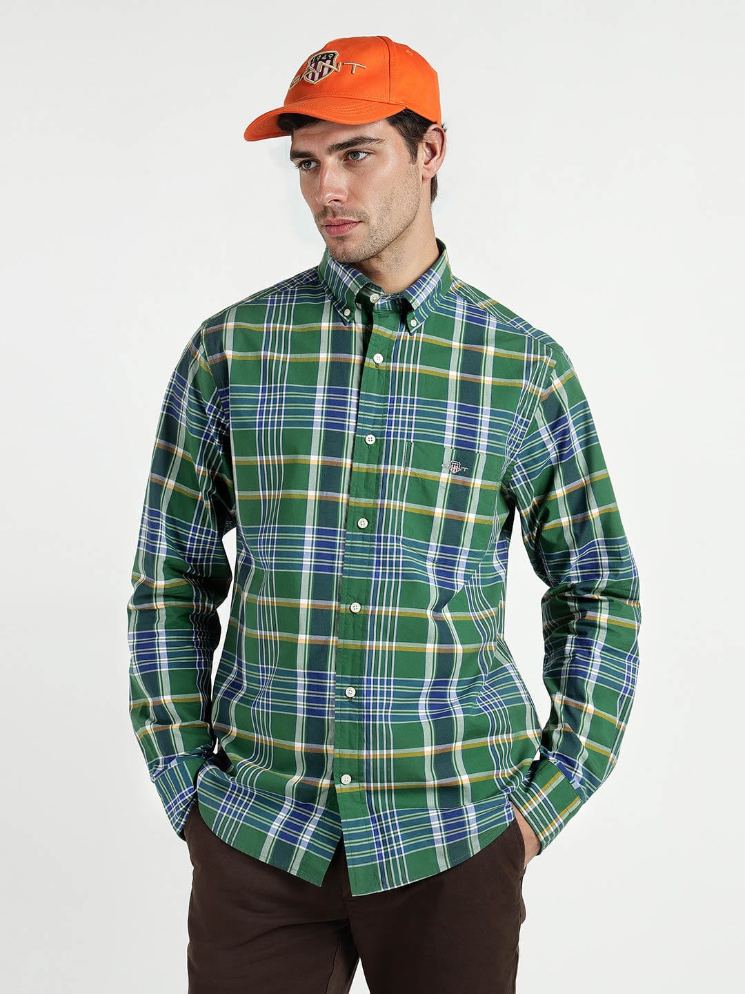 Gant Men Green Checks Collar Shirt