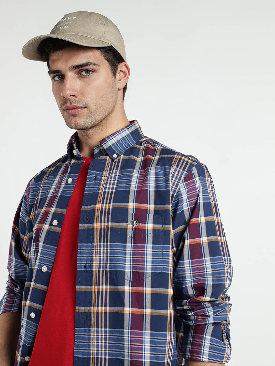 Gant Men Blue Checks Collar Shirt